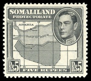 Somaliland 1938 KGVI 5r black mint lightly hinged. SG 104. Sc 95.