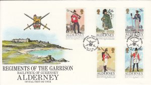 Alderney 1985 FDC Sc #23-#27 Set of 5 Regimental Uniforms Alderney Garrison