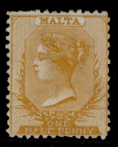 MALTA QV SG15, ½d yellow orange, UNUSED. Cat £400.