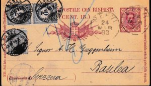 Switzerland Italy 1893 7 1/2c Reply Card with Swiss Postage Dues Scott J1 J2