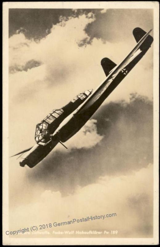 3rd Reich Germany Luftwaffe Focke Wulfe FW189 Air Force Airplane  RPPC Fel 61531