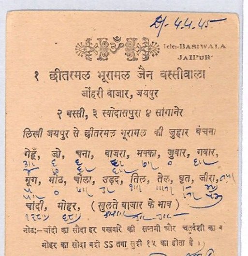 India States JAIPUR Postal Stationery ADVERT Card *SAWAI* 1945 {samwells}PJ322