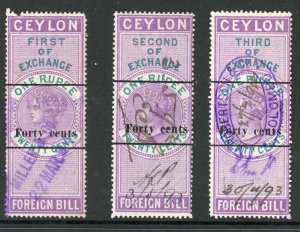 Ceylon Foreign Bill BF61 40c on 1r20 1st 2nd and 3rd Exchange