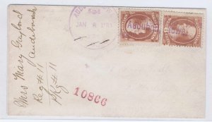 US 208a pair on registered cover, AUDUBON IOWA & PHILA box cancels 1884