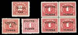 Scott RG2, RH1 1c-2c Silver Tax and Cigarette Tubes Revenues Mint & Used F-VF