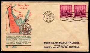 Scott 836 3 Cents Finns & Swedes Pavois FDC Addressed To Austria Planty 836-16