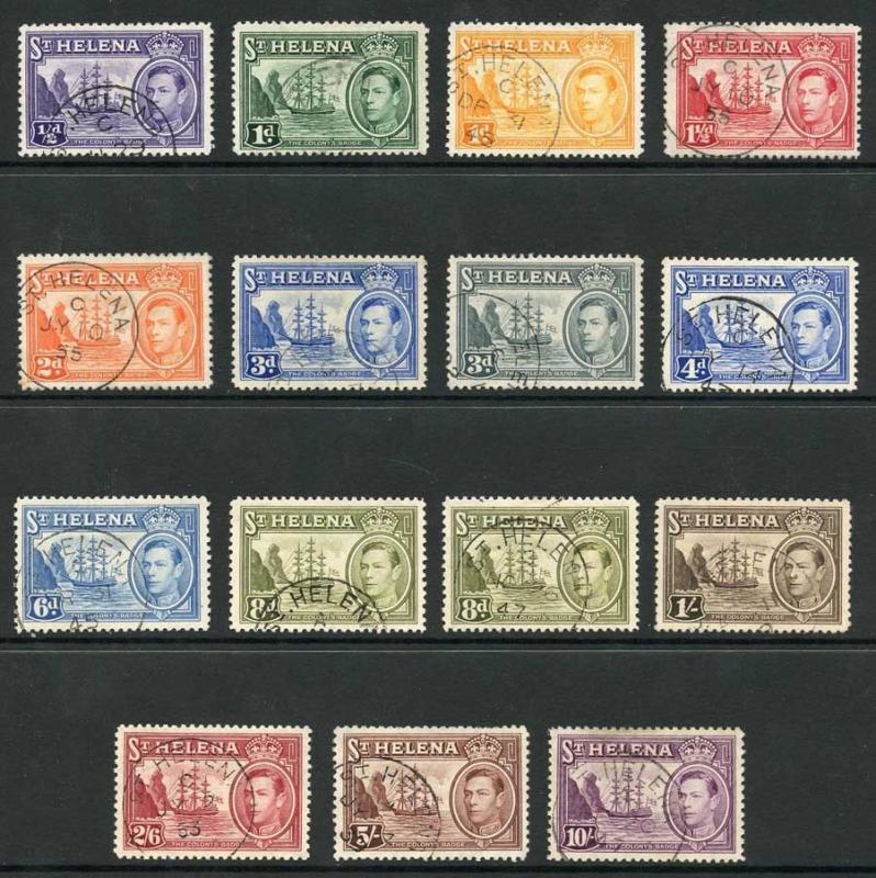 St Helena SG131/41 1938 KGVI Wmk Mult Script CA Set with 8d Olive-green VFU