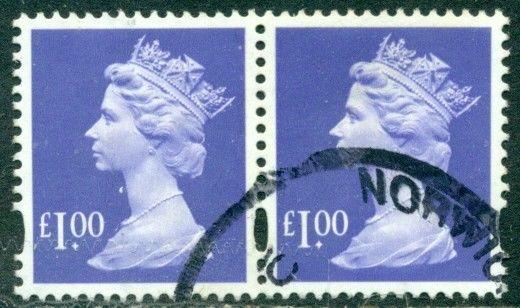 GREAT BRITAIN SG-Y1725, SCOTT # MH237 HORIZONTAL MACHIN PAIR, USED, GREAT PRICE