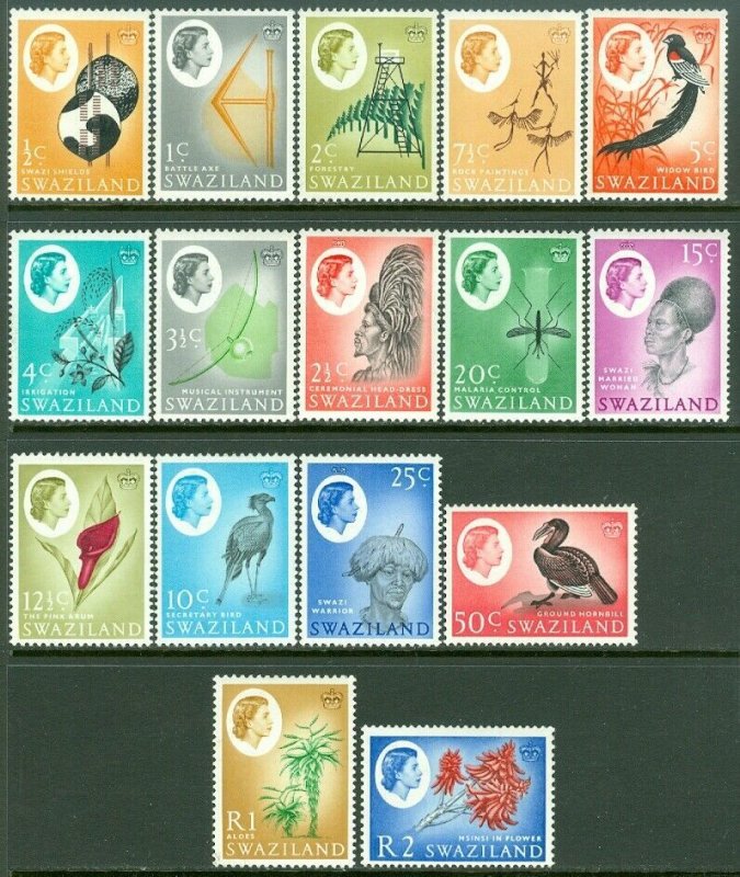 EDW1949SELL : SWAZILAND 1962 Scott #92-107 Complete set. VF, Mint OG VLH Cat $58