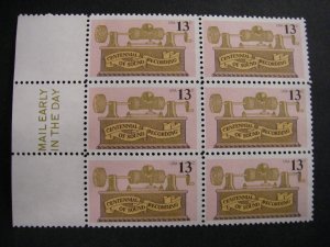 Scott 1705, 13c Sound Recording, Mail Early block of 6 LM, MNH Commemorative