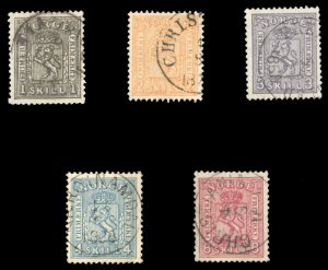 Norway #11-15 Cat$336, 1862-68 1s-8s, set of five, used