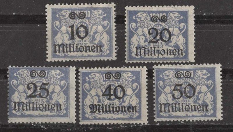 Danzig #148-52  Coat of Arms - Inflation Overprints  (5)  Unused