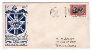 Scott 128 Cachet FDC, May 19, 1939, date error, should be May 15, Canada, Royal