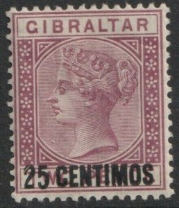 Gibraltar Sc# 25 QV 1889 MLMH 25 centimos on 2½ pence surcharge issue CV $30.00