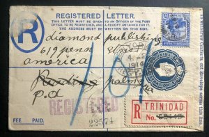 1914 Trinidad & Tobago Registered Letter Stationery Cover To Palmyra Pa USA