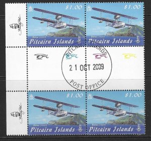 PITCAIRN ISLANDS SG791 2009 $1  VISITING AIRCRAFT GUTTER BLOCK OF 4 FINE USED