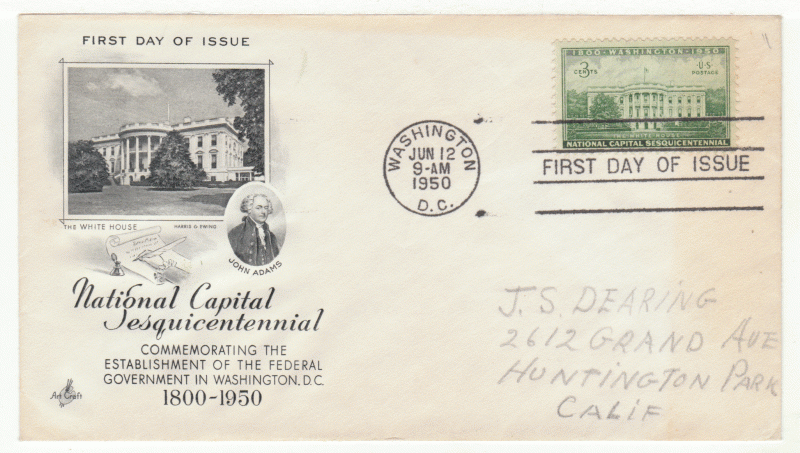 USA First Day Cover #  990 - National Capital Sesquicentennial - Art Craft