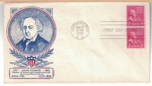 1939 Prexie Coil FDC, #850, 2c John Adams, WSE/Clifford, pair