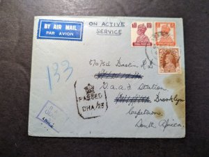1943 India Airmail On Active Service Cover to Capetown South Africa