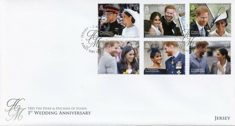 Jersey 2019 FDC Prince Harry Meghan 1st Wedding 6v Set Cover Royalty Stamps