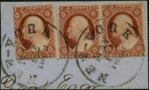 #25 SINGLE & PAIR TIED TO SMALL PIECE BY 1858 NYC TOWN CANCEL CV $425.00 BP5894