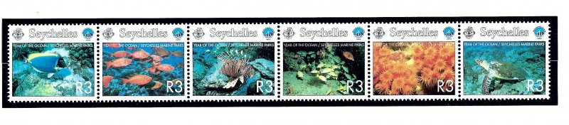 Seychelles 803 MNH 1998 Intl Year of the Ocean strip of 6