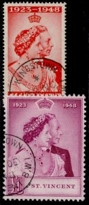 ST. VINCENT GVI SG162-163, 1949 ROYAL SILVER WEDDING set, VFU. Cat £40. CDS