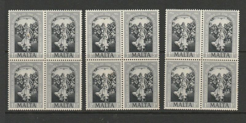 Malta 1954 Dogma, reproduction ( same colour ) by Penrose, UM/MNH blocks of 4