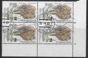 Czechoslovakia #2458 used corner block of 4.  Birds.  nice.