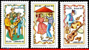 1820-22 BRAZIL 1982 LUBRAPEX, PHILATELIC EXHIBITION, MUSIC MI# 1924-26, SET MNH