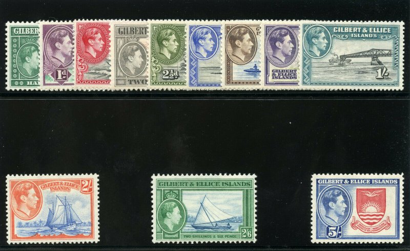 Gilbert & Ellice Islands 1939 KGVI set complete MLH. SG 43-54. Sc 40-51.