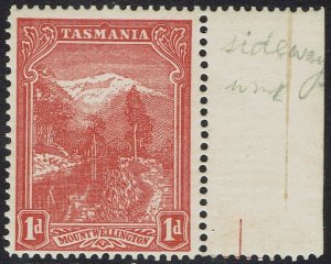 TASMANIA 1902 MOUNT WELLINGTON 1D TYPOGRAPHED WMK V/CROWN SIDEWAYS PERF 12½