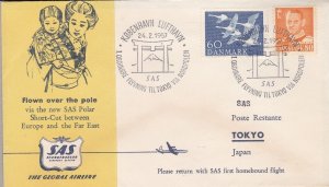 1957 DENMARK - SAS First Flight COPENHAGEN-TOKYO VIA NORTH POLE AND RETURN