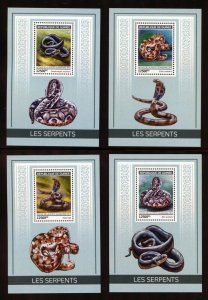 GUINEA 2019 SNAKES SET OF FOUR SOUVENIR SHEETS MINT NEVER HINGED