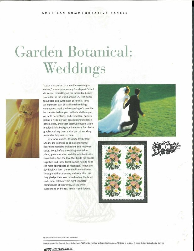 USPS COMMEMORATIVE PANEL #705 GARDEN BOTANICAL: WEDDINGS #3837