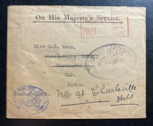 1923 London On His Majesty Service Meter  Cancel Cover To Mussorie India