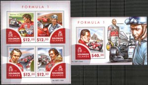 Solomon Islands 2015 Sport Racing Cars Formula 1 sheet + S/S MNH