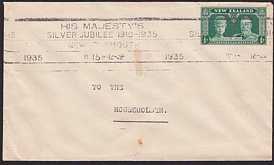 NEW ZEALAND 1935 Jubilee ½d on cover New Plymouth Jubilee machine cancel....4803