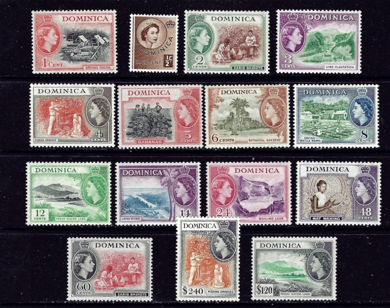 Dominica 142-56 MNH 1954 QEII Definitive Set