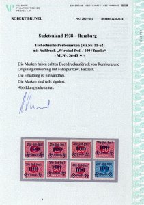 GERMANY OCC SUDETENLAND RUMBURG SCARCE POSTAGE DUE SET MICHEL 36-43 PERFECT MH