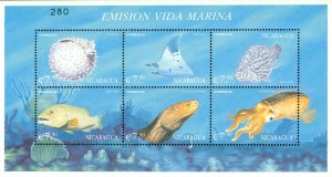 NICARAGUA 2336-7  MNH S/S  SCV $10.00 BIN 12.00 MARINE LIFE