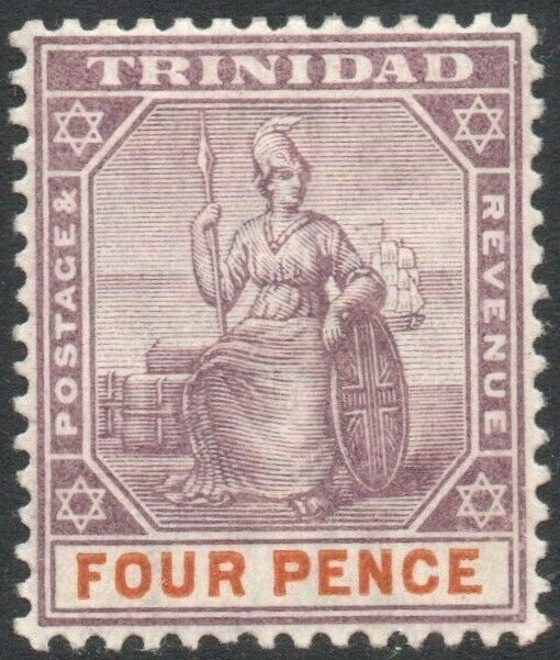 TRINIDAD-1896-1906 4d Dull Purple & Orange Sg 118 LIGHTLY MOUNTED MINT V46186