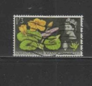 GREAT BRITAIN #417 1964 1sh3p FRINGED WATER LILY F-VF USED a