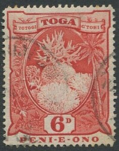 Tonga 1942 SG79 6d Coral wmk mult script CA #2 FU