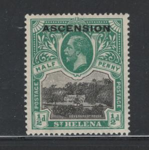 Ascension 1922 King George V Overprint 1 1/2p Scott # 1 MH