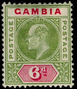 GAMBIA SG51, 6d pale sage-green & carmine, M MINT. Cat £18. WMK CA.