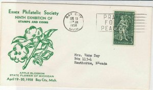 U. S. 1958 Essex Philatelic Society 9th Ex A.Blossom Illust Stamp Cover Rf 37628