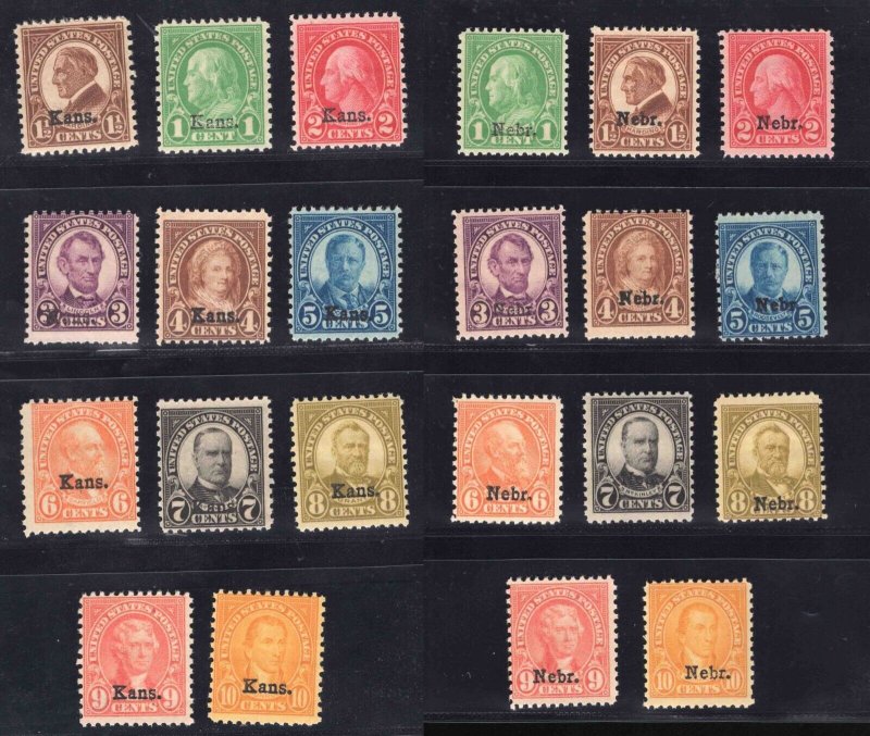 MOMEN: US STAMPS #658-679 COMPLETE SET KANS/NEBR MINT OG H LOT #78468