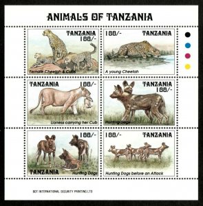 Tanzania 1993 - Animals, Cheetah, Lions - Sheet of 6 Stamps - Scott #1027 - MNH