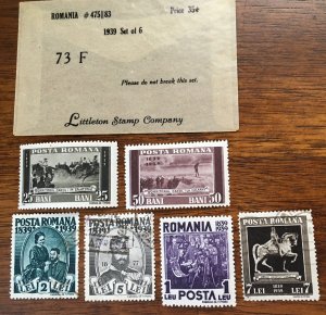 1939 Romania #475||83 73 F Set of 6 Used Littleton Stamp Company